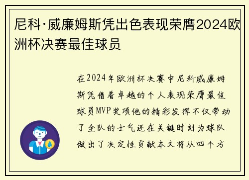 尼科·威廉姆斯凭出色表现荣膺2024欧洲杯决赛最佳球员